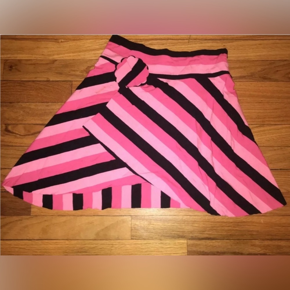 One Hart Asymmetrical Striped Pink Black Mini Skirt Flare 3D Flower Punk Size M